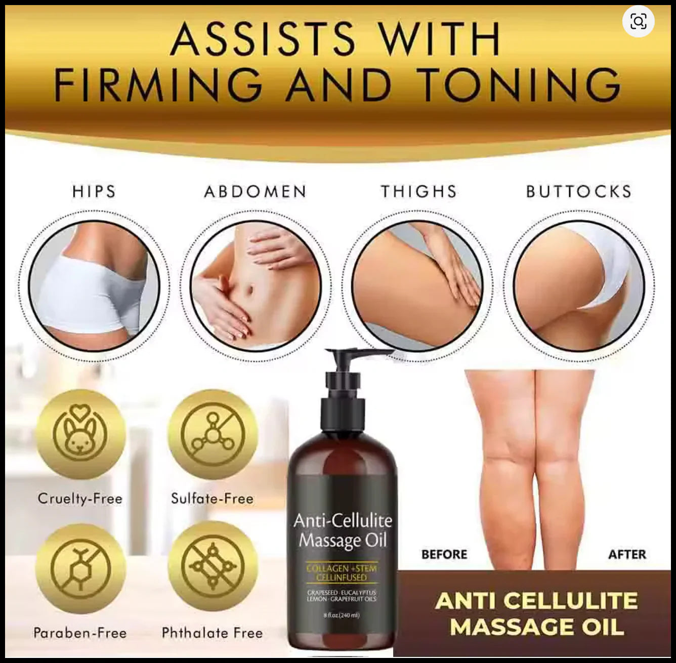 Firming Anti-Cellulite Body Oil with Collagen – 8 Fl Oz